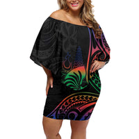 New Caledonia Polynesian Tatoo Personalised Off Shoulder Short Dress LT9 Women Black - Polynesian Pride