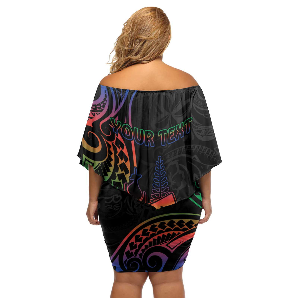 New Caledonia Polynesian Tatoo Personalised Off Shoulder Short Dress LT9 - Polynesian Pride