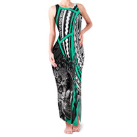 Personalised Polynesia Skull Family Matching Tank Maxi Dress and Hawaiian Shirt Tattoo In The Style Of Maori With Marine Life Aqua LT9 Mom's Dress Aqua - Polynesian Pride