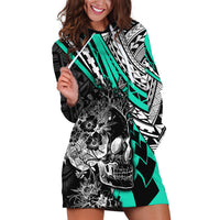 Personalised Polynesia Skull Hoodie Dress Tattoo In The Style Of Maori With Marine Life Aqua LT9 Aqua - Polynesian Pride