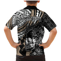 Personalised Polynesia Skull Family Matching Mermaid Dress and Hawaiian Shirt Tattoo In The Style Of Maori With Marine Life Gold LT9 - Polynesian Pride