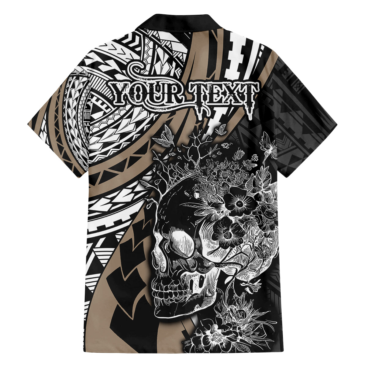 Personalised Polynesia Skull Family Matching Off Shoulder Maxi Dress and Hawaiian Shirt Tattoo In The Style Of Maori With Marine Life Gold LT9 - Polynesian Pride