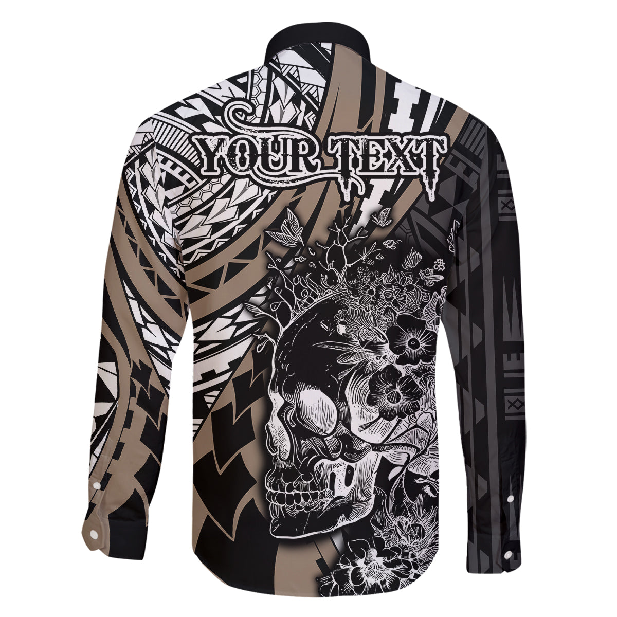 Personalised Polynesia Skull Family Matching Tank Maxi Dress and Hawaiian Shirt Tattoo In The Style Of Maori With Marine Life Gold LT9 - Polynesian Pride