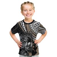 Personalised Polynesia Skull Kid T Shirt Tattoo In The Style Of Maori With Marine Life Gold LT9 Gold - Polynesian Pride