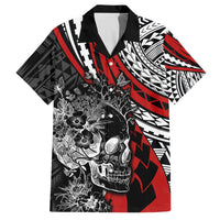 Personalised Polynesia Skull Family Matching Long Sleeve Bodycon Dress and Hawaiian Shirt Tattoo In The Style Of Maori With Marine Life Red LT9 Dad's Shirt - Short Sleeve Red - Polynesian Pride