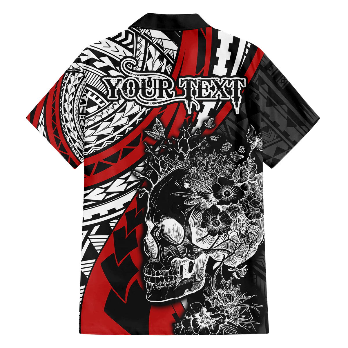 Personalised Polynesia Skull Family Matching Short Sleeve Bodycon Dress and Hawaiian Shirt Tattoo In The Style Of Maori With Marine Life Red LT9 - Polynesian Pride