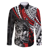 Personalised Polynesia Skull Family Matching Short Sleeve Bodycon Dress and Hawaiian Shirt Tattoo In The Style Of Maori With Marine Life Red LT9 Dad's Shirt - Long Sleeve Red - Polynesian Pride