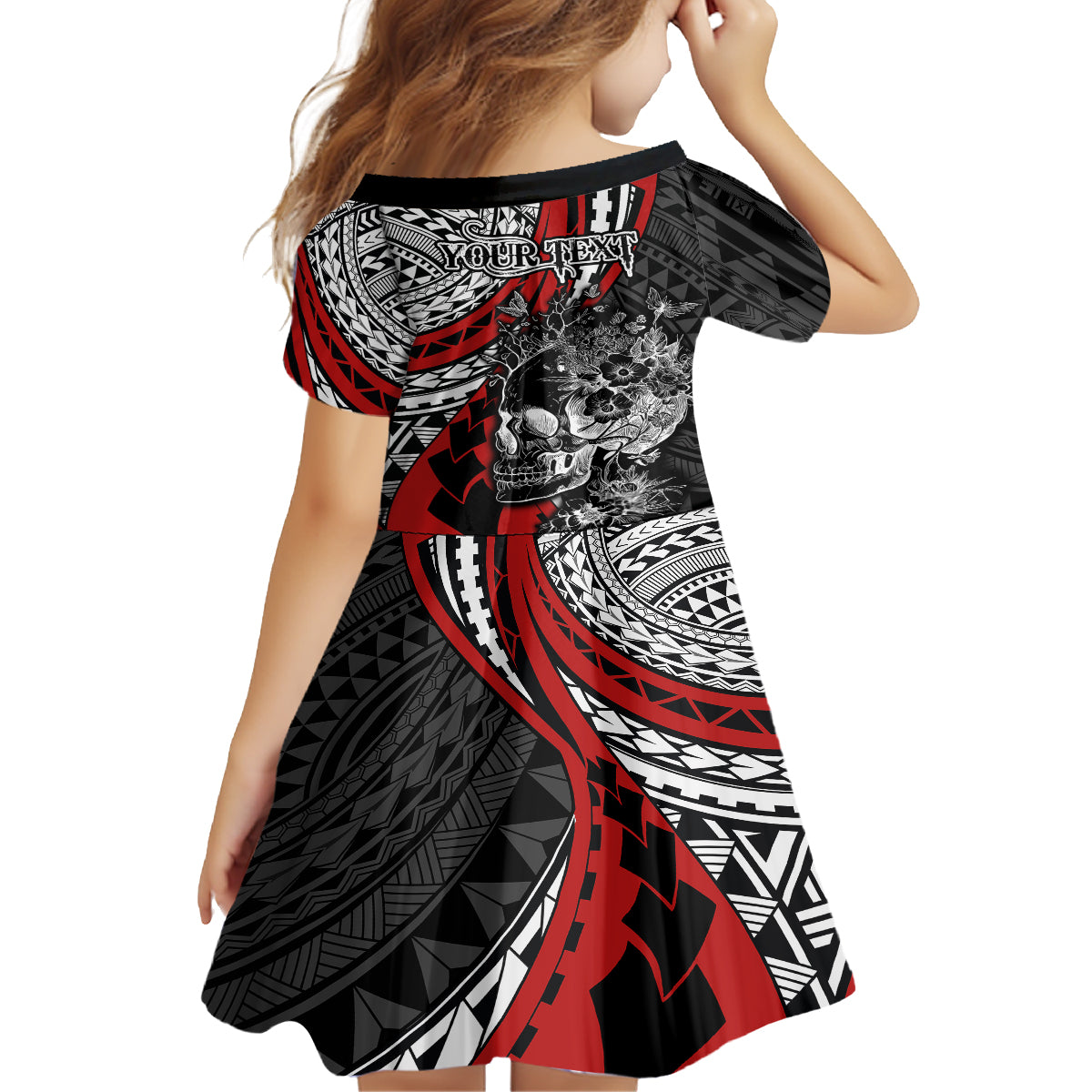 Personalised Polynesia Skull Family Matching Summer Maxi Dress and Hawaiian Shirt Tattoo In The Style Of Maori With Marine Life Red LT9 - Polynesian Pride