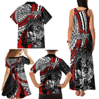 Personalised Polynesia Skull Family Matching Tank Maxi Dress and Hawaiian Shirt Tattoo In The Style Of Maori With Marine Life Red LT9 - Polynesian Pride