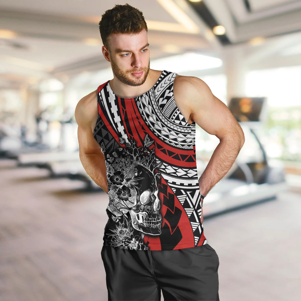 personalised-polynesia-skull-men-tank-top-tattoo-in-the-style-of-maori-with-marine-life-red
