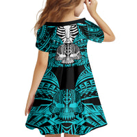 personalised-polynesia-skull-kid-short-sleeve-dress-with-boars-tusk-aqua-arty-vibe