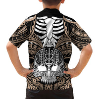 Personalised Polynesia Skull Family Matching Long Sleeve Bodycon Dress and Hawaiian Shirt With Boars Tusk Gold Arty Vibe LT9 - Polynesian Pride