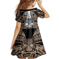 Personalised Polynesia Skull Family Matching Long Sleeve Bodycon Dress and Hawaiian Shirt With Boars Tusk Gold Arty Vibe LT9 - Polynesian Pride