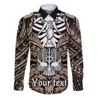 Personalised Polynesia Skull Family Matching Long Sleeve Bodycon Dress and Hawaiian Shirt With Boars Tusk Gold Arty Vibe LT9 Dad's Shirt - Long Sleeve Gold - Polynesian Pride