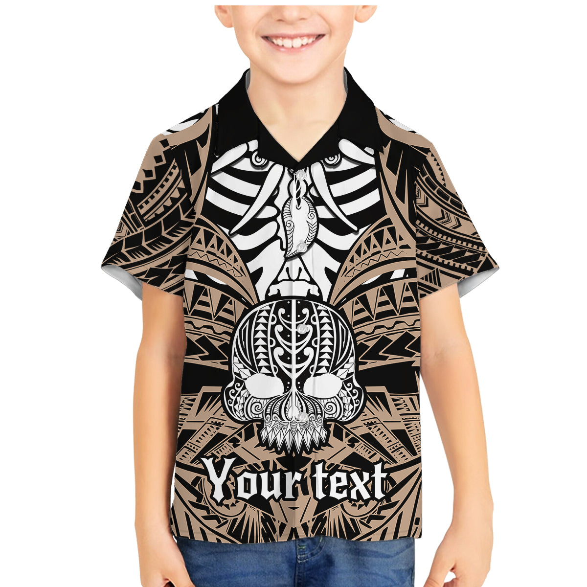 personalised-polynesia-skull-family-matching-mermaid-dress-and-hawaiian-shirt-with-boars-tusk-gold-arty-vibe