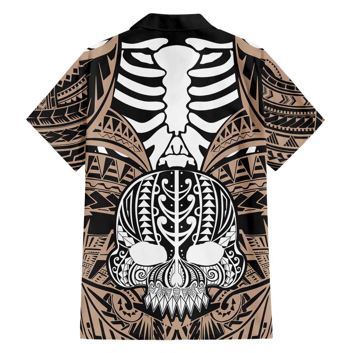 Personalised Polynesia Skull Family Matching Short Sleeve Bodycon Dress and Hawaiian Shirt With Boars Tusk Gold Arty Vibe LT9 - Polynesian Pride