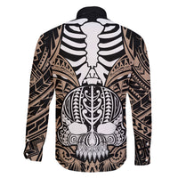 Personalised Polynesia Skull Family Matching Short Sleeve Bodycon Dress and Hawaiian Shirt With Boars Tusk Gold Arty Vibe LT9 - Polynesian Pride