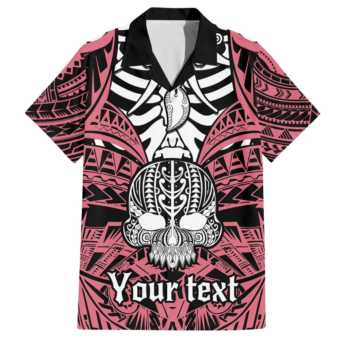 Personalised Polynesia Skull Family Matching Long Sleeve Bodycon Dress and Hawaiian Shirt With Boars Tusk Pink Arty Vibe LT9 Dad's Shirt - Short Sleeve Pink - Polynesian Pride
