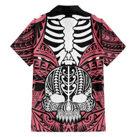 Personalised Polynesia Skull Family Matching Long Sleeve Bodycon Dress and Hawaiian Shirt With Boars Tusk Pink Arty Vibe LT9 - Polynesian Pride