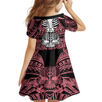 Personalised Polynesia Skull Family Matching Short Sleeve Bodycon Dress and Hawaiian Shirt With Boars Tusk Pink Arty Vibe LT9 - Polynesian Pride