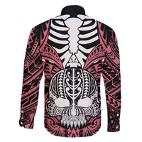 Personalised Polynesia Skull Family Matching Short Sleeve Bodycon Dress and Hawaiian Shirt With Boars Tusk Pink Arty Vibe LT9 - Polynesian Pride