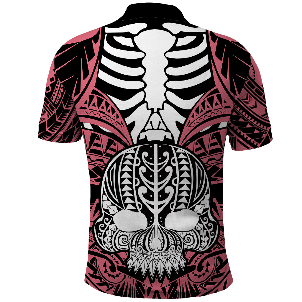 Personalised Polynesia Skull Polo Shirt With Boars Tusk Pink Arty Vibe LT9 - Polynesian Pride