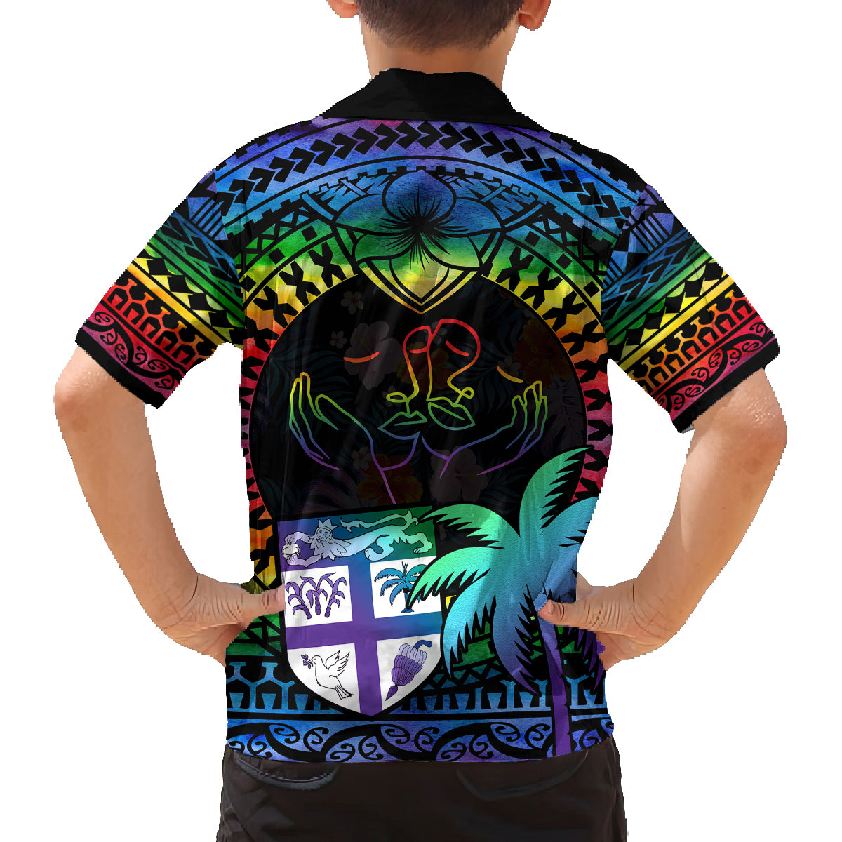 Fiji LGBT Family Matching Long Sleeve Bodycon Dress and Hawaiian Shirt Love Is Love Tapa Pattern Rainbow Water Color LT9 - Polynesian Pride
