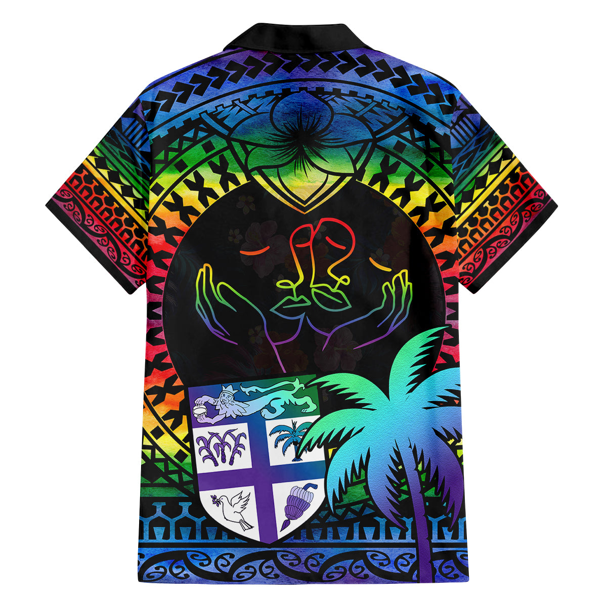 Fiji LGBT Family Matching Long Sleeve Bodycon Dress and Hawaiian Shirt Love Is Love Tapa Pattern Rainbow Water Color LT9 - Polynesian Pride