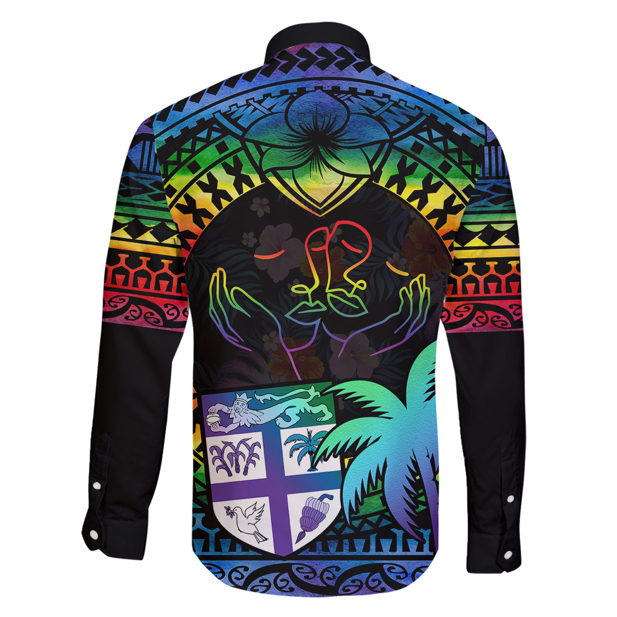 Fiji LGBT Family Matching Long Sleeve Bodycon Dress and Hawaiian Shirt Love Is Love Tapa Pattern Rainbow Water Color LT9 - Polynesian Pride