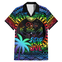 Fiji LGBT Family Matching Mermaid Dress and Hawaiian Shirt Love Is Love Tapa Pattern Rainbow Water Color LT9 Dad's Shirt - Short Sleeve Black - Polynesian Pride