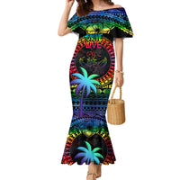 Fiji LGBT Family Matching Mermaid Dress and Hawaiian Shirt Love Is Love Tapa Pattern Rainbow Water Color LT9 Mom's Dress Black - Polynesian Pride