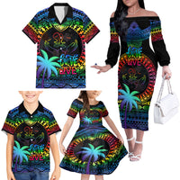 Fiji LGBT Family Matching Off Shoulder Long Sleeve Dress and Hawaiian Shirt Love Is Love Tapa Pattern Rainbow Water Color LT9 - Polynesian Pride