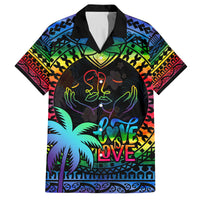 Fiji LGBT Family Matching Off Shoulder Maxi Dress and Hawaiian Shirt Love Is Love Tapa Pattern Rainbow Water Color LT9 Dad's Shirt - Short Sleeve Black - Polynesian Pride