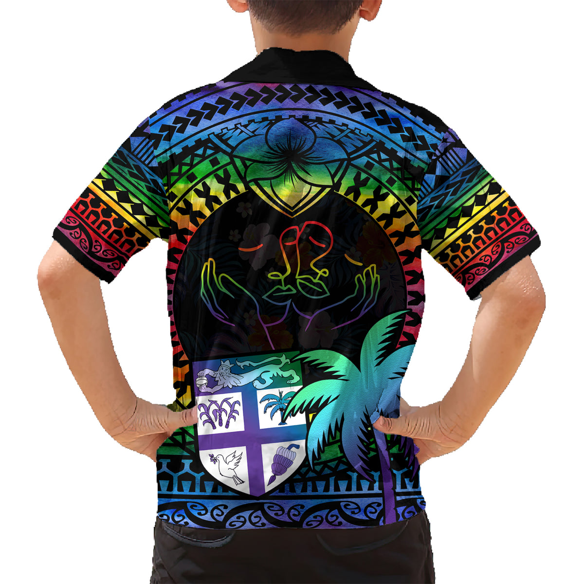 Fiji LGBT Family Matching Short Sleeve Bodycon Dress and Hawaiian Shirt Love Is Love Tapa Pattern Rainbow Water Color LT9 - Polynesian Pride