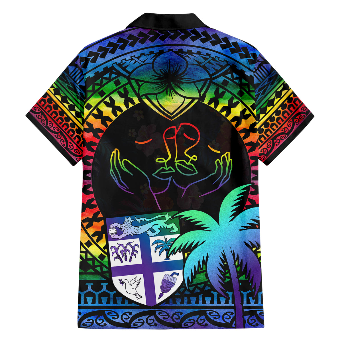 Fiji LGBT Family Matching Short Sleeve Bodycon Dress and Hawaiian Shirt Love Is Love Tapa Pattern Rainbow Water Color LT9 - Polynesian Pride