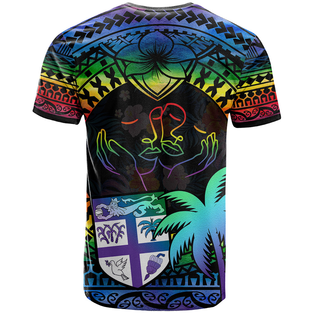 Fiji LGBT T Shirt Love Is Love Tapa Pattern Rainbow Water Color LT9 - Polynesian Pride