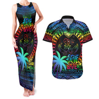 Personalised Fiji LGBT Couples Matching Tank Maxi Dress and Hawaiian Shirt Love Is Love Tapa Pattern Rainbow Water Color LT9 Black - Polynesian Pride