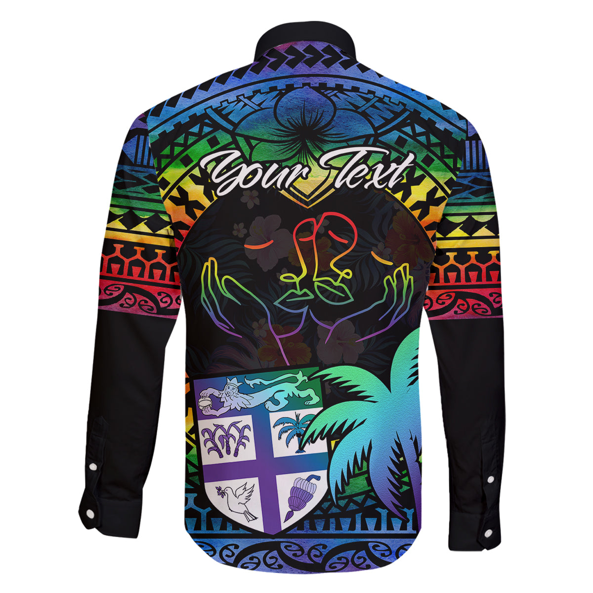 Personalised Fiji LGBT Family Matching Long Sleeve Bodycon Dress and Hawaiian Shirt Love Is Love Tapa Pattern Rainbow Water Color LT9 - Polynesian Pride