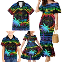 Personalised Fiji LGBT Family Matching Mermaid Dress and Hawaiian Shirt Love Is Love Tapa Pattern Rainbow Water Color LT9 - Polynesian Pride