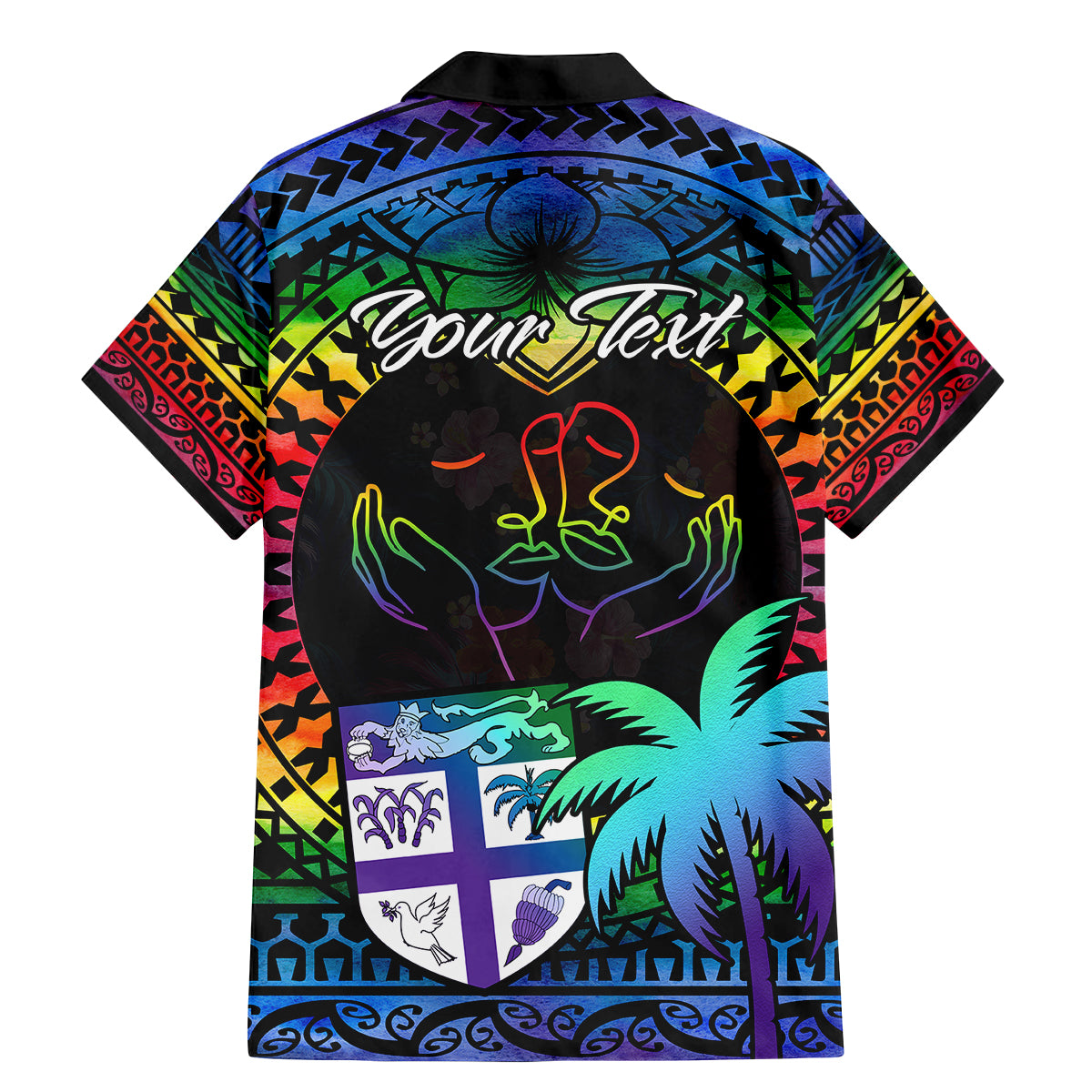 Personalised Fiji LGBT Family Matching Mermaid Dress and Hawaiian Shirt Love Is Love Tapa Pattern Rainbow Water Color LT9 - Polynesian Pride