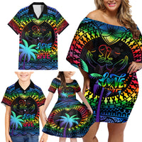 Personalised Fiji LGBT Family Matching Off Shoulder Short Dress and Hawaiian Shirt Love Is Love Tapa Pattern Rainbow Water Color LT9 - Polynesian Pride