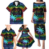 Personalised Fiji LGBT Family Matching Puletasi Dress and Hawaiian Shirt Love Is Love Tapa Pattern Rainbow Water Color LT9 - Polynesian Pride