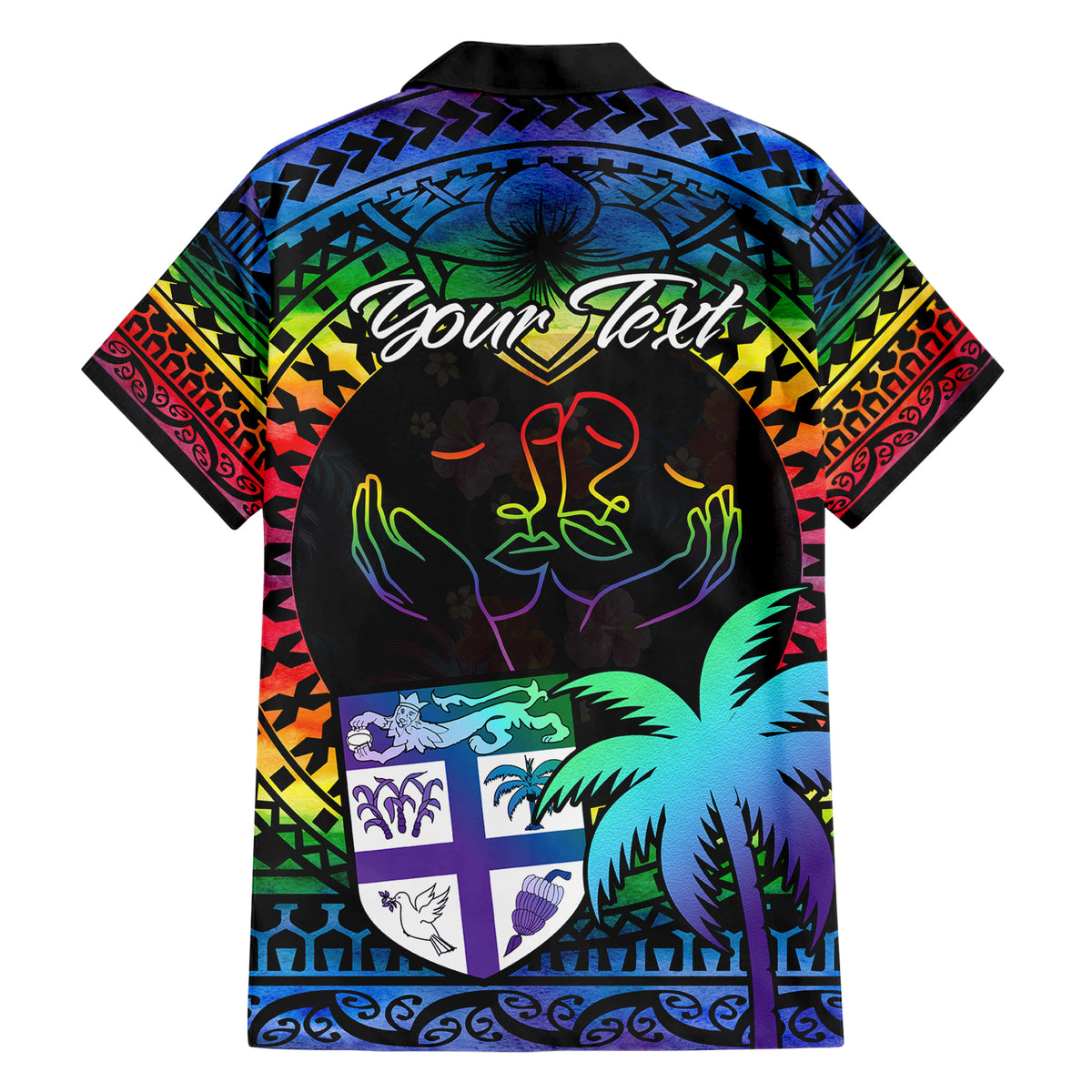 Personalised Fiji LGBT Family Matching Short Sleeve Bodycon Dress and Hawaiian Shirt Love Is Love Tapa Pattern Rainbow Water Color LT9 - Polynesian Pride