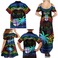 Personalised Fiji LGBT Family Matching Summer Maxi Dress and Hawaiian Shirt Love Is Love Tapa Pattern Rainbow Water Color LT9 - Polynesian Pride