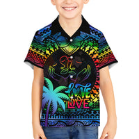 Personalised Fiji LGBT Family Matching Summer Maxi Dress and Hawaiian Shirt Love Is Love Tapa Pattern Rainbow Water Color LT9 Son's Shirt Black - Polynesian Pride