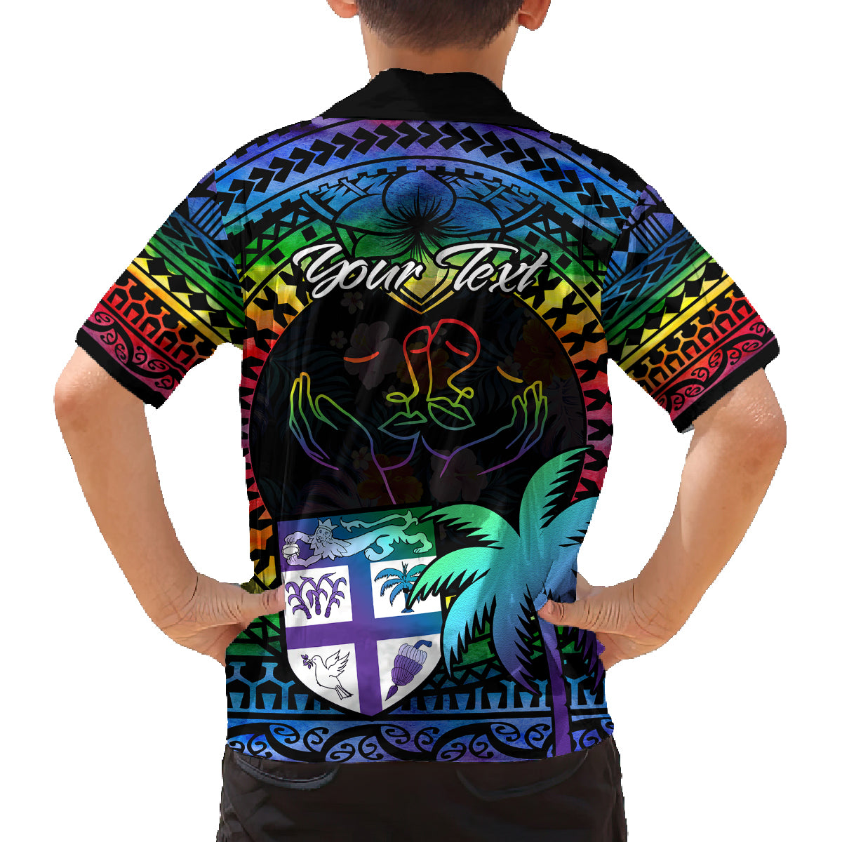 Personalised Fiji LGBT Family Matching Tank Maxi Dress and Hawaiian Shirt Love Is Love Tapa Pattern Rainbow Water Color LT9 - Polynesian Pride