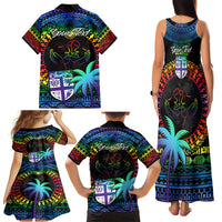 Personalised Fiji LGBT Family Matching Tank Maxi Dress and Hawaiian Shirt Love Is Love Tapa Pattern Rainbow Water Color LT9 - Polynesian Pride