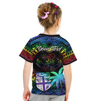 Personalised Fiji LGBT Kid T Shirt Love Is Love Tapa Pattern Rainbow Water Color LT9 - Polynesian Pride