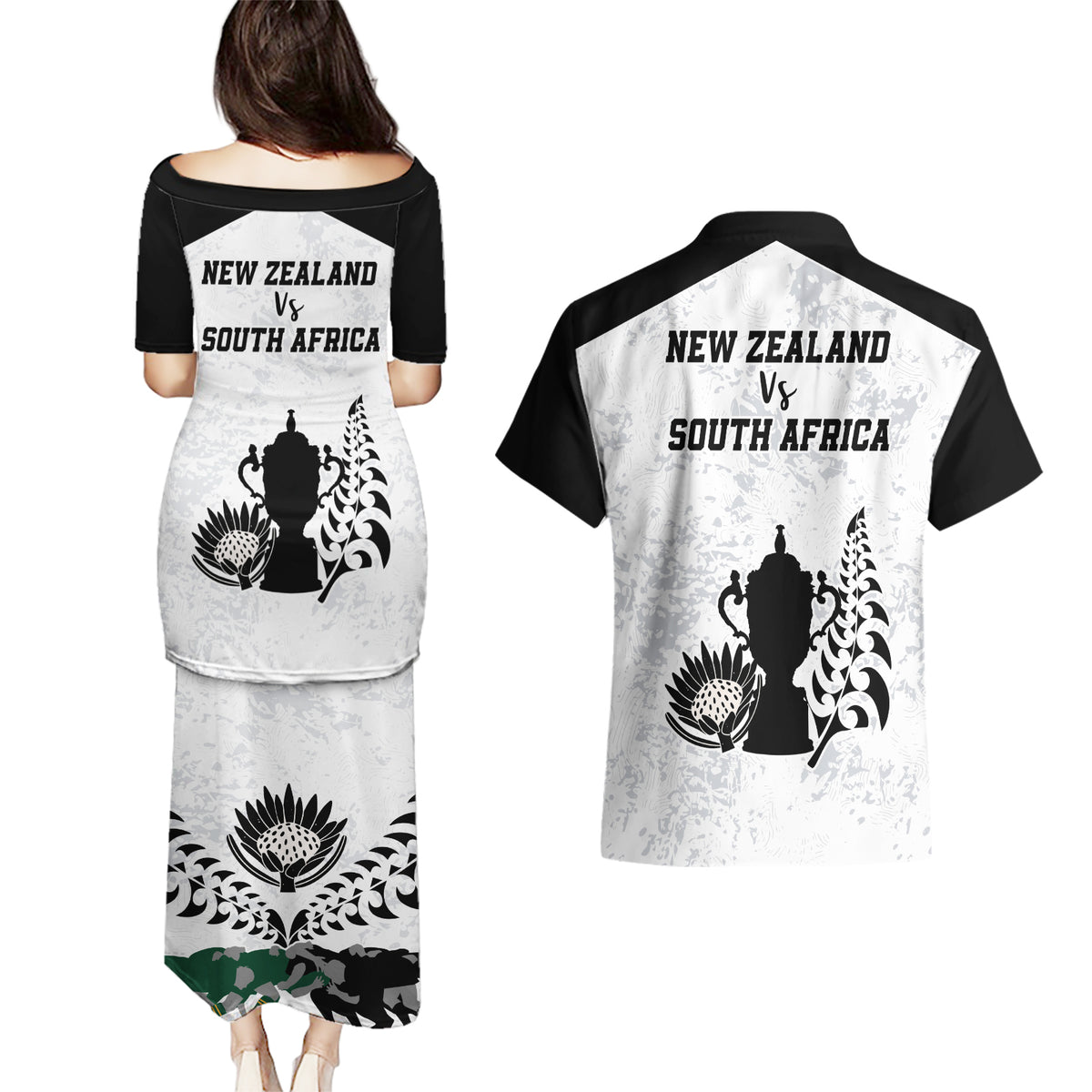 New Zealand South Africa Rugby Couples Matching Puletasi Dress and Hawaiian Shirt History Commemorative World Cup Winners Unique LT9 - Polynesian Pride