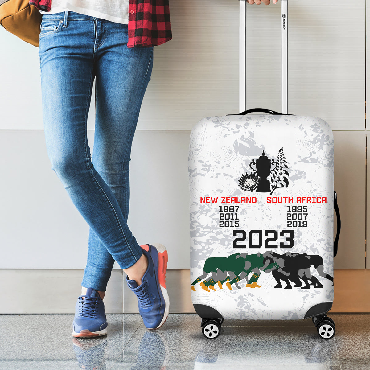 New Zealand South Africa Rugby Luggage Cover History Commemorative World Cup Winners Unique LT9 - Polynesian Pride